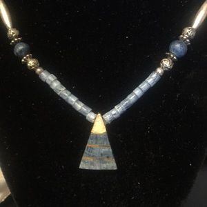 Handmade beaded kyanite pyramid necklace